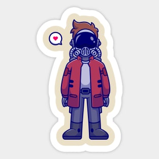 Cute Spaceman Astronaut Wearing Jacket Cartoon Sticker